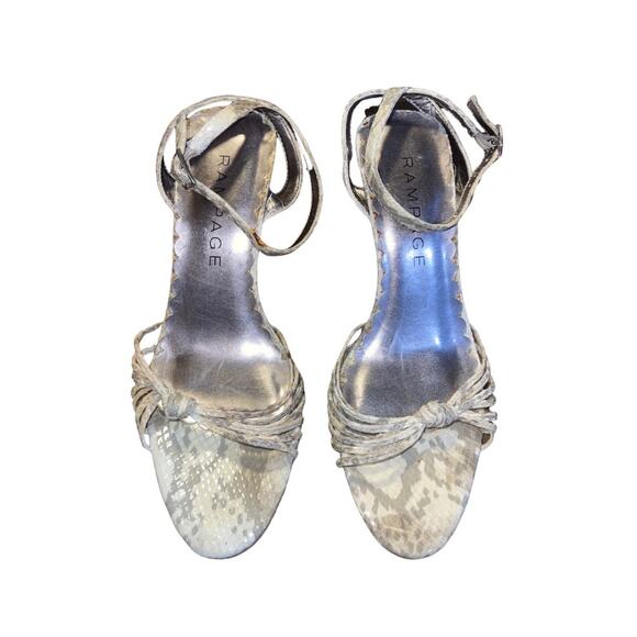 Rampage Rebecca Taupe Wedge Strappy Open Toe Sandal Size 6.5 Y2K Snake Print - Picture 2 of 5